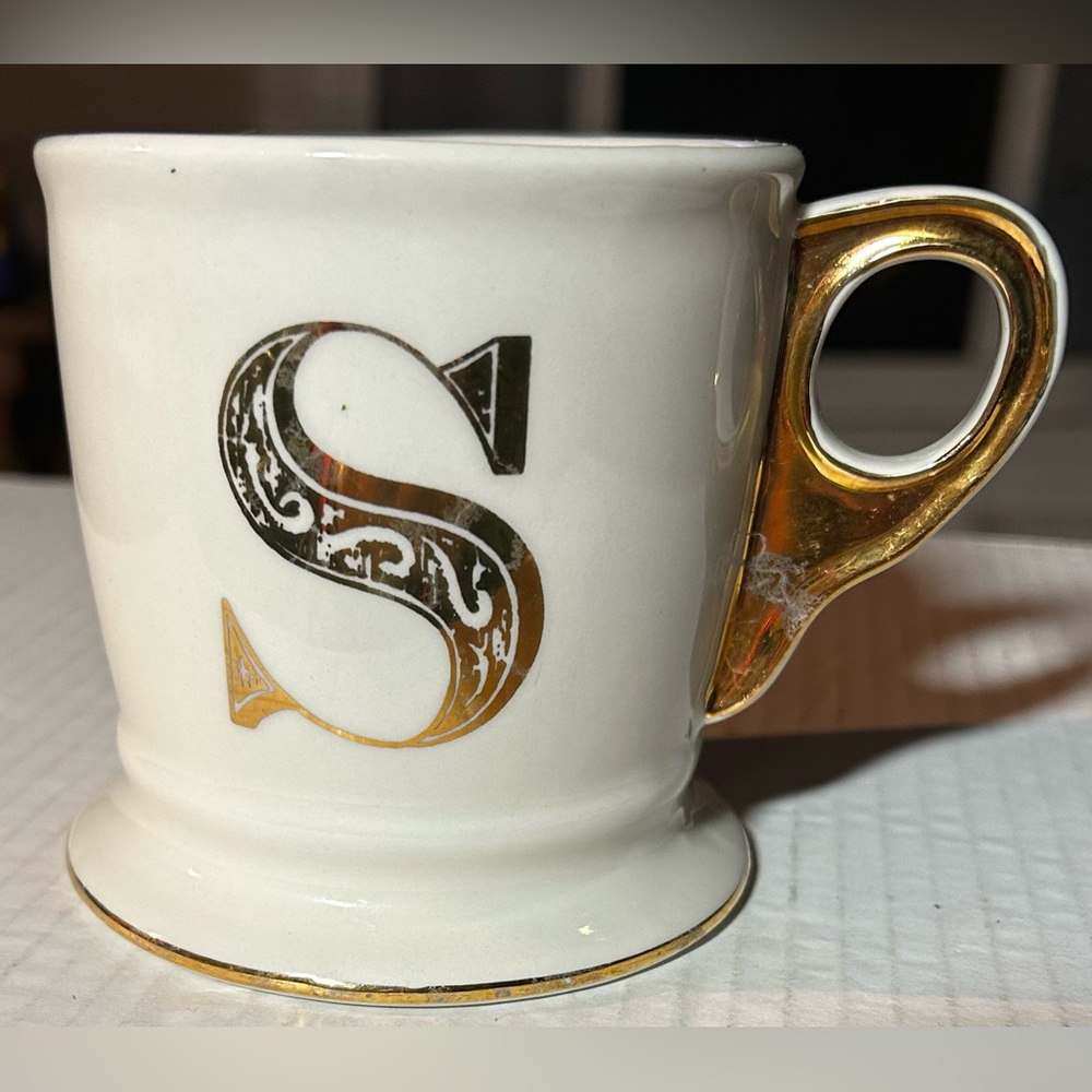 Anthropologie Limited Edition Golden Monogram (S) with gold handle Mug.